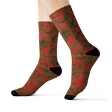 Lucky Leaf Green on Red Christmas Socks