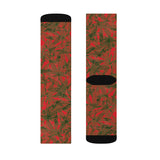 Lucky Leaf Green on Red Christmas Socks
