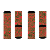 Lucky Leaf Green on Red Christmas Socks