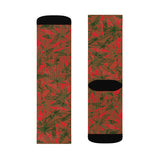 Lucky Leaf Green on Red Christmas Socks